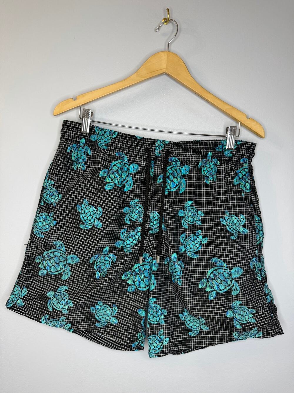 Vilebrequin Men's Swim Shorts Trunks Short Men XL Sea Turtles Black White Grid